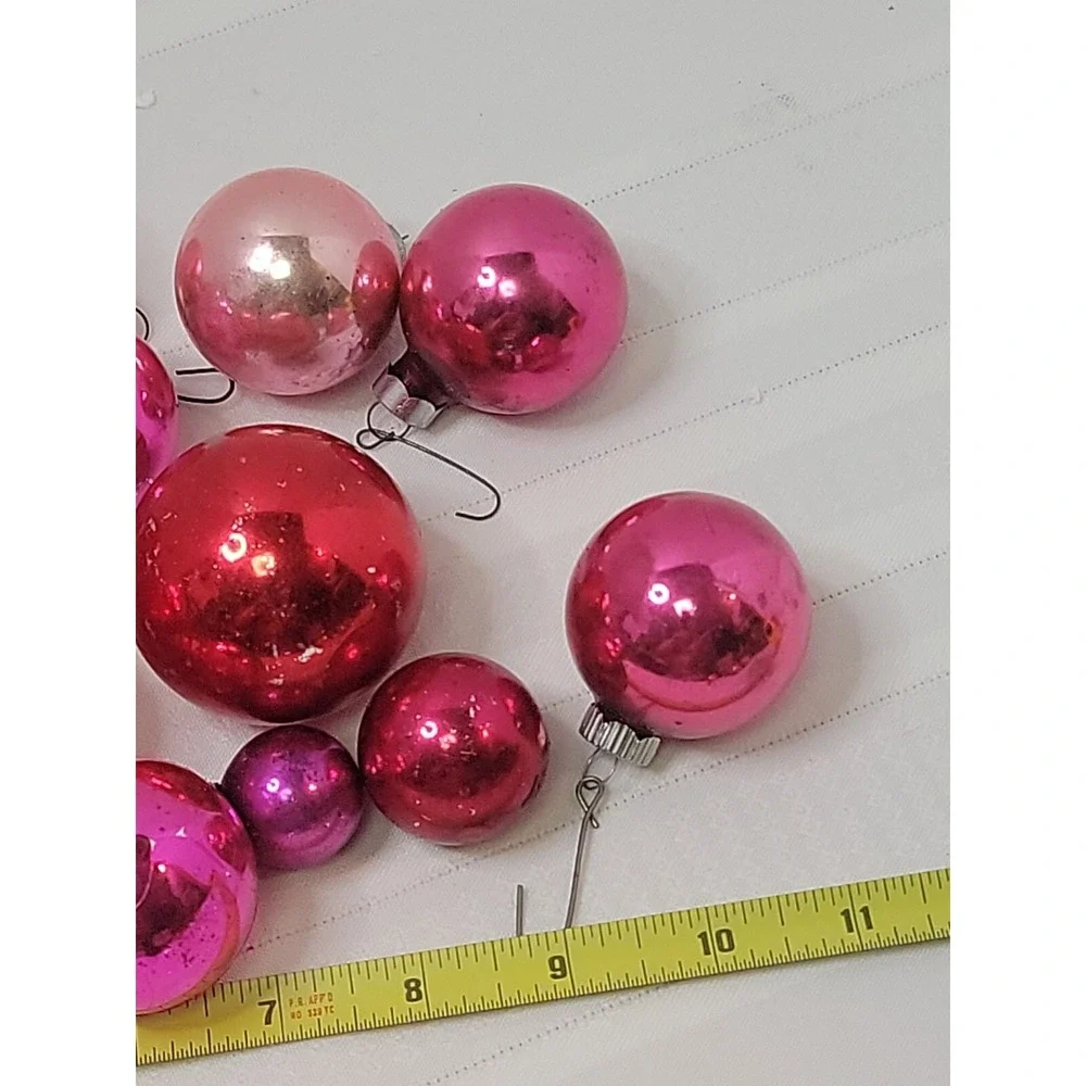 Vintage‎ Glass Bright Pink, Red, Fushia  Christmas Ornaments Lot Of 13 All Sizes
